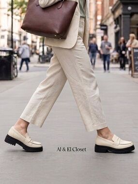 Quince Italian Cow Leather Lug Sole Loafers Bone Ivory Platform Shoes US 9 NIB